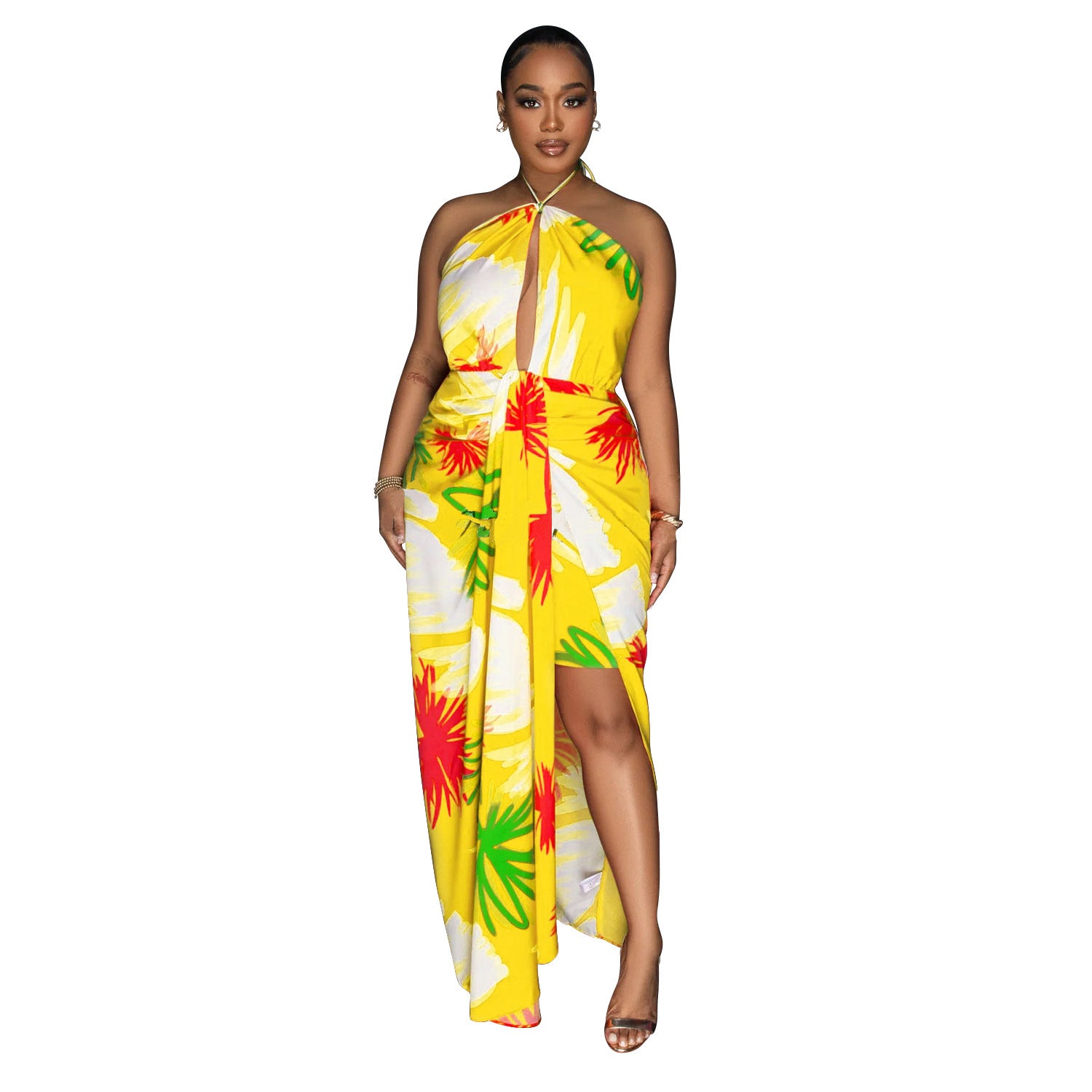 Backless Lace Up Printed Dress - Beachwear, Dresses