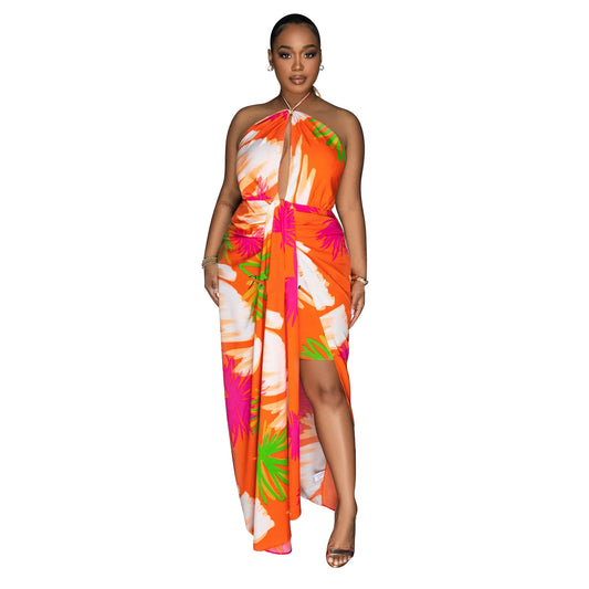 Backless Lace Up Printed Dress - Beachwear, Dresses