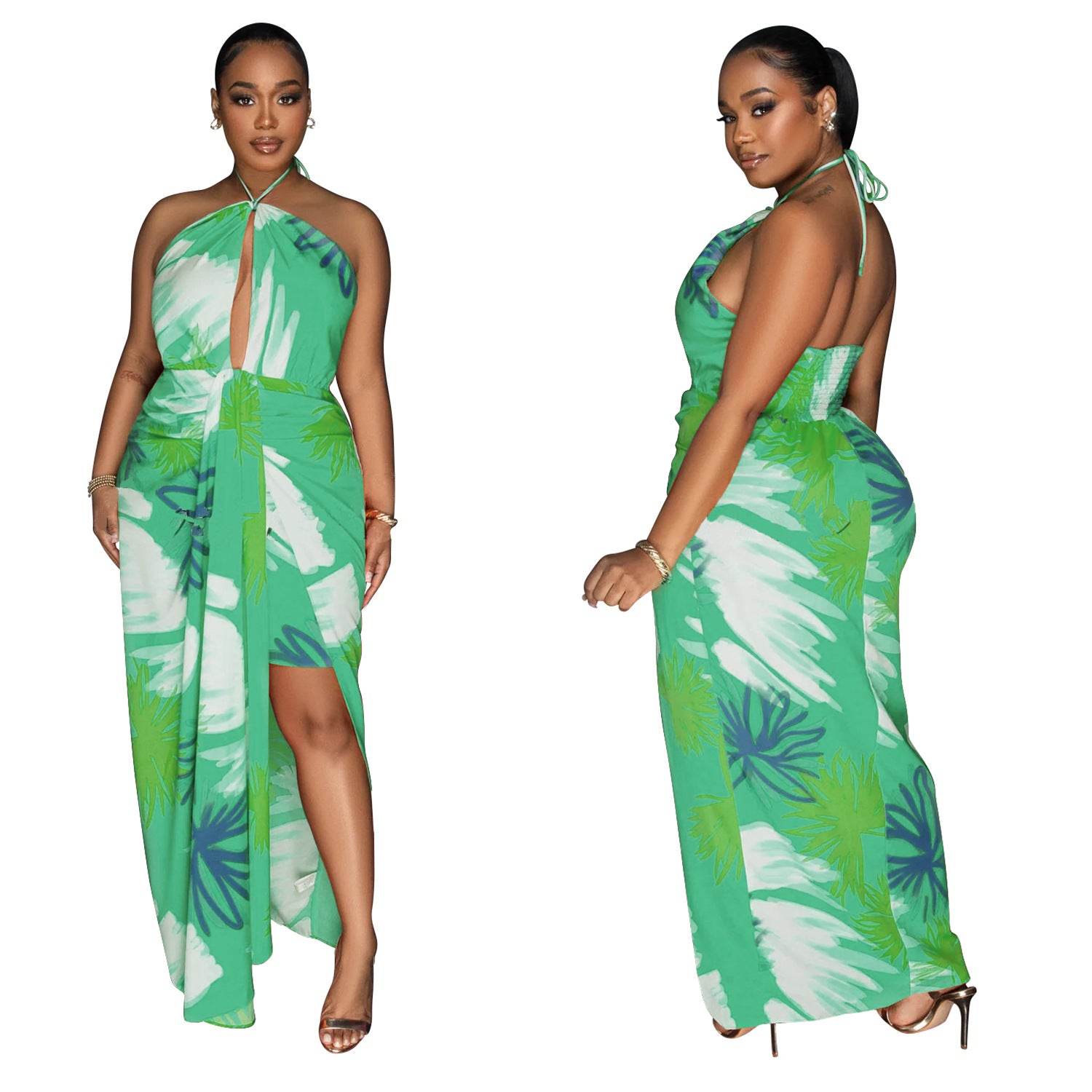 Backless Lace Up Printed Dress - Beachwear, Dresses