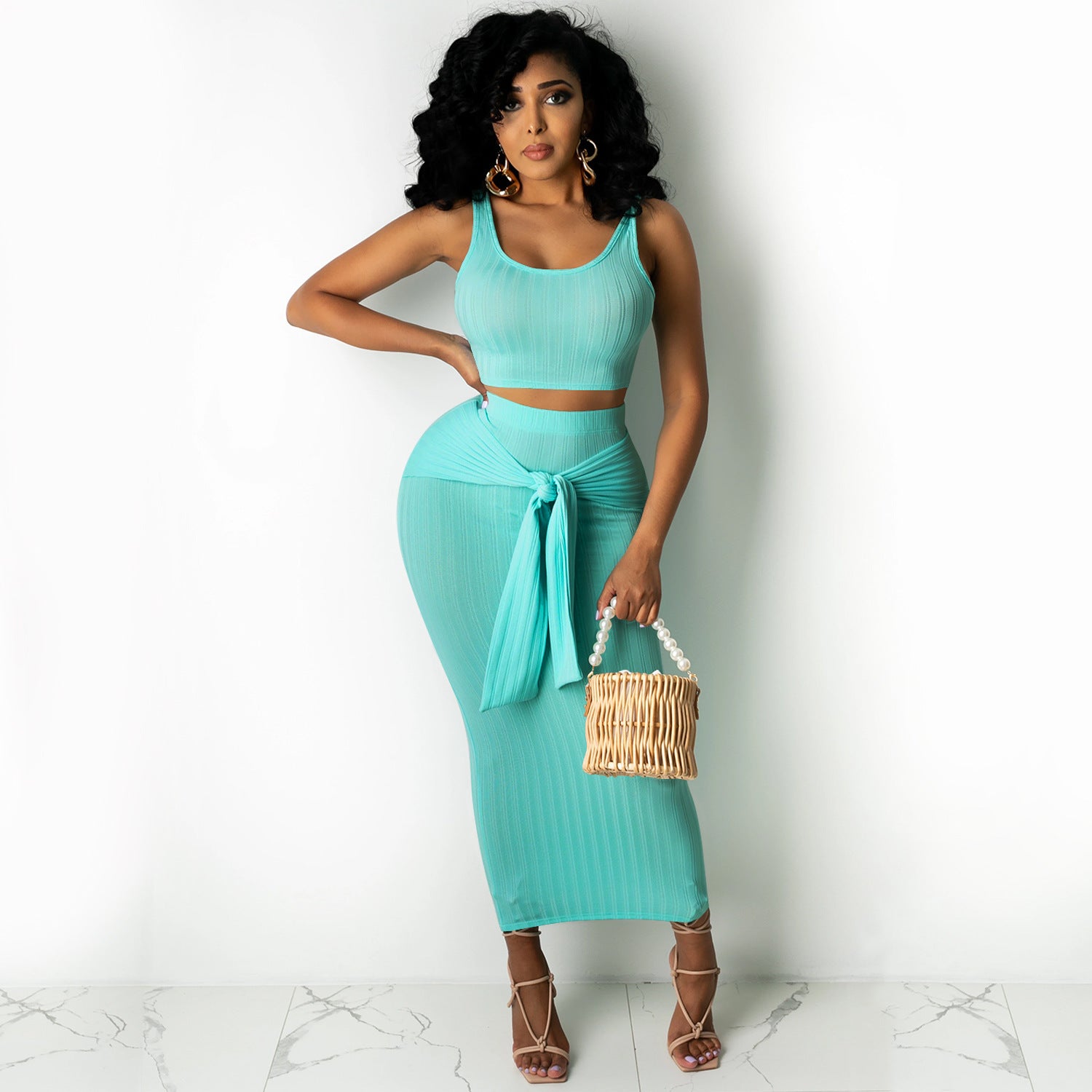 Summer Metallic Skirt Set - Dresses, Two Piece Sets