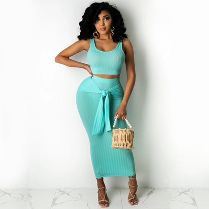 Summer Metallic Skirt Set - Dresses, Two Piece Sets