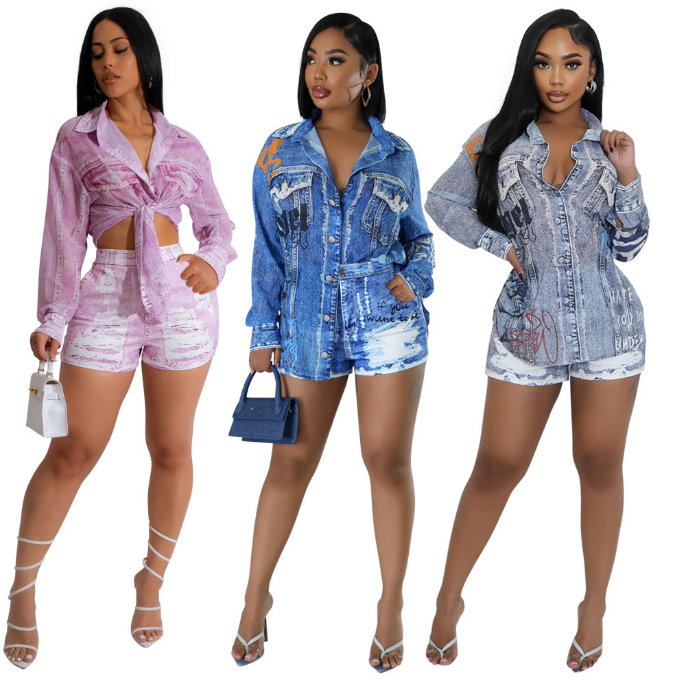 Social Season Denim Skirt Set - Denim
