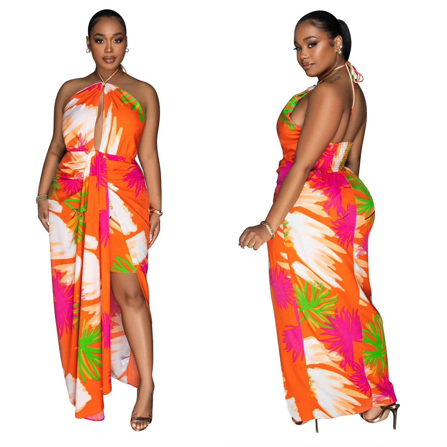 Backless Lace Up Printed Dress - Beachwear, Dresses
