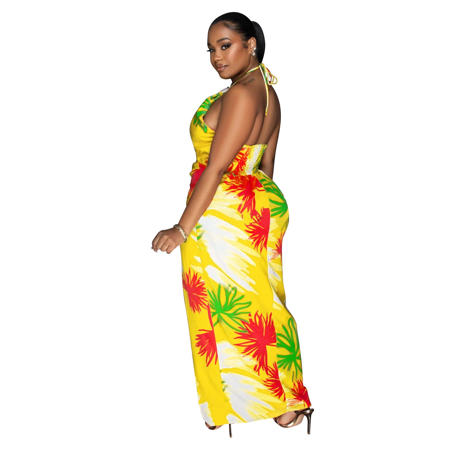 Backless Lace Up Printed Dress - Beachwear, Dresses