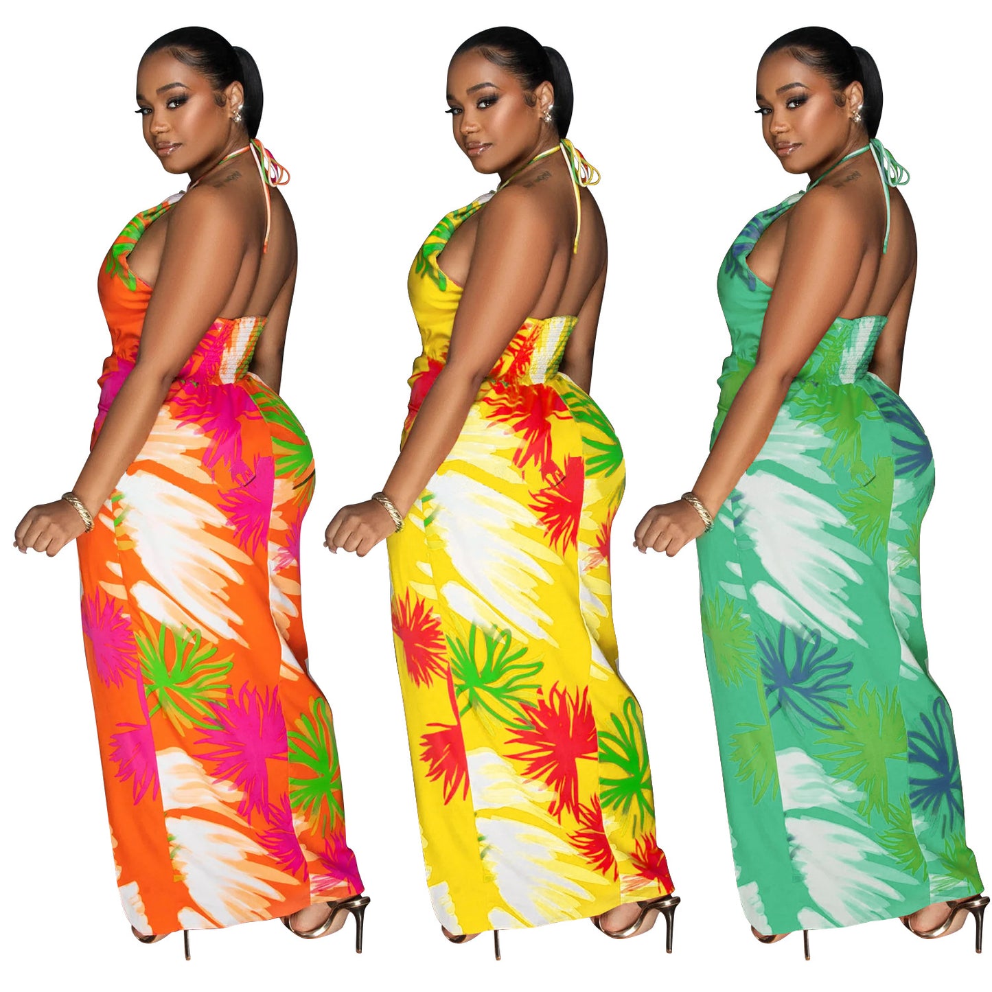Backless Lace Up Printed Dress - Beachwear, Dresses