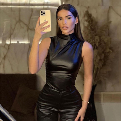 Catching Looks Faux Leather Top - Tops