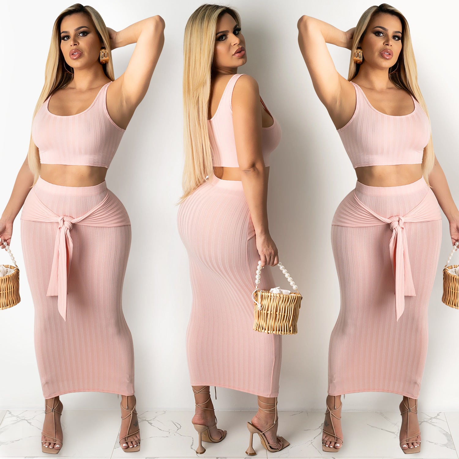 Summer Metallic Skirt Set - Dresses, Two Piece Sets