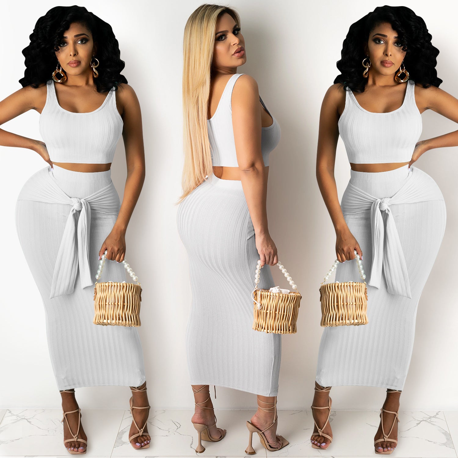Summer Metallic Skirt Set - Dresses, Two Piece Sets